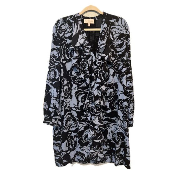 Chico's Black Label Dresses & Skirts - CHICO'S BLACK LABEL Floral Ruffle  Shift Dress SZ XL Navy and Powder Blue